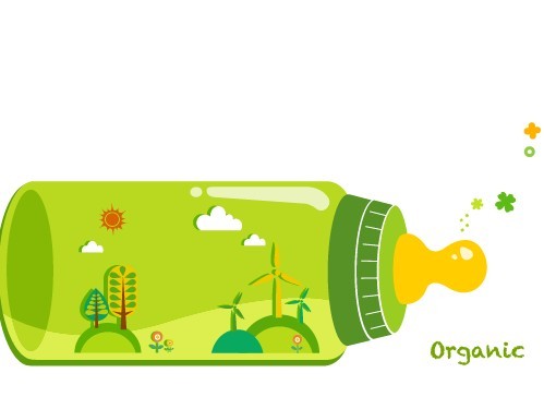 Organic Concept Green Baby Feeding Bottle Illustration Vector 03