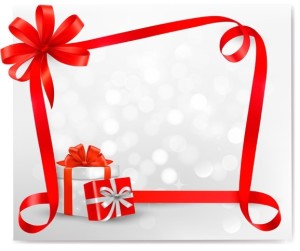 Red Gift Card with Ribbon Bow and Gift Boxes Vector 02