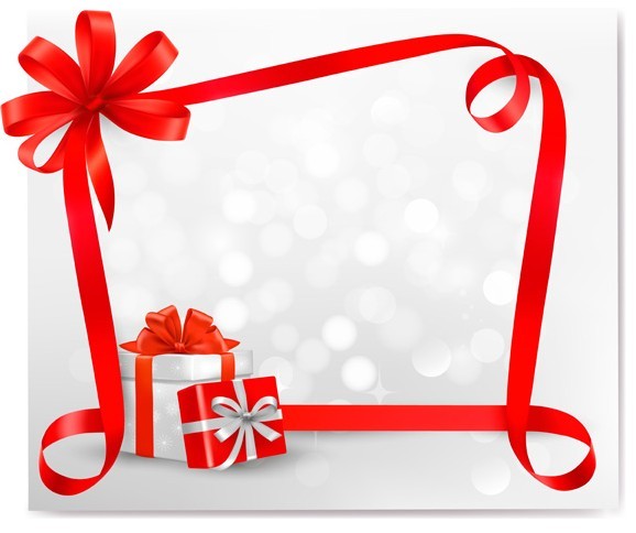 Red Gift Card with Ribbon Bow and Gift Boxes Vector 02