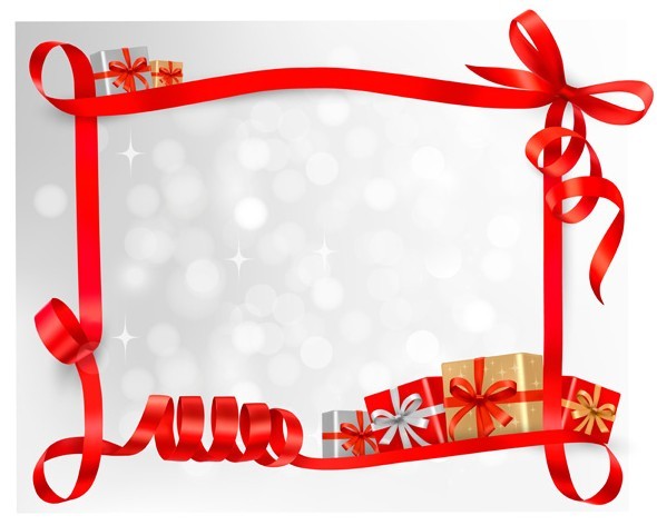 Red Gift Card with Ribbon Bow and Gift Boxes Vector 03