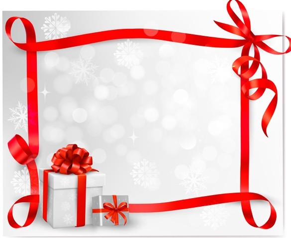 Red Gift Card with Ribbon Bow and Gift Boxes Vector 04