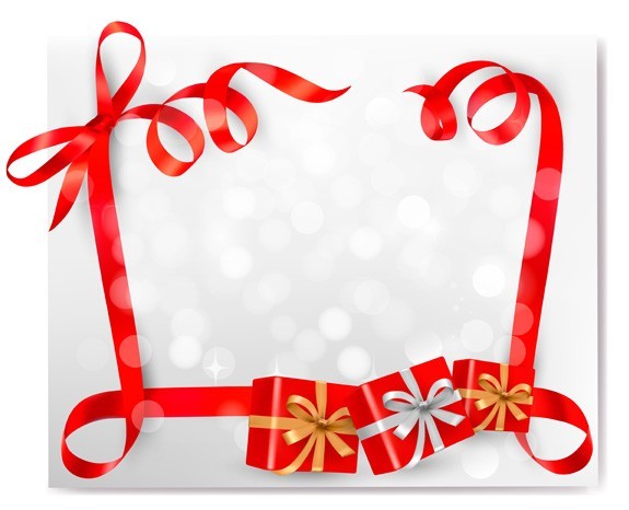 Red Gift Card with Ribbon Bow and Gift Boxes Vector 05