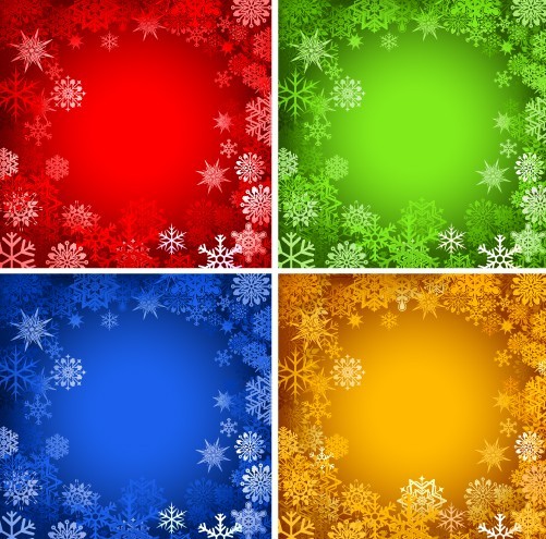 Set Of Colored Bright Snowflakes Background Vector 01