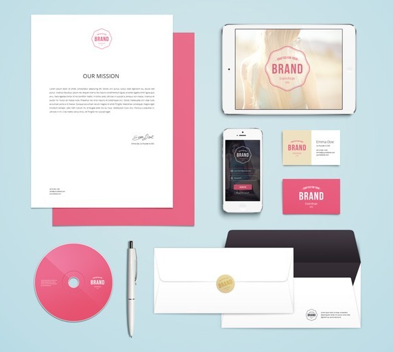 Pink and White Branding & Identity MockUp PSD