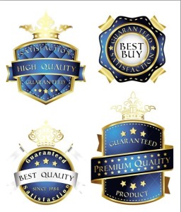 Set Of Vector Blue High Quality Labels with Golden Borders
