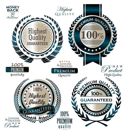 Set Of Vector Dark Blue Quality Guaranteed Badges