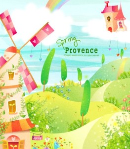 Cartoon Spring Provence Landscape Vector Illustration 01