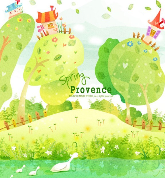 Cartoon Spring Provence Landscape Vector Illustration 02