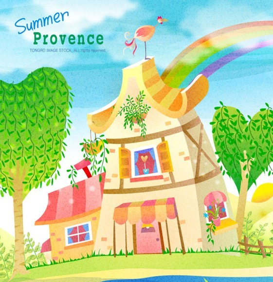Cartoon Summer Provence Landscape Vector Illustration
