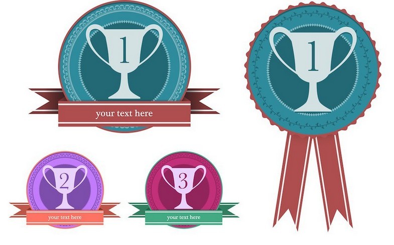 Flat Styled Winner Badges Vector