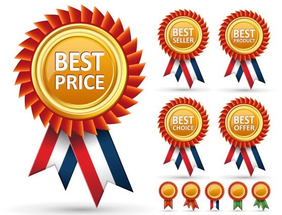 Set Of Vector Medals with Colored Ribbons