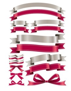 Set Of Vector Red and Sliver Ribbons and Bows