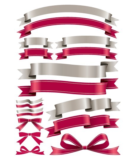 Set Of Vector Red and Sliver Ribbons and Bows
