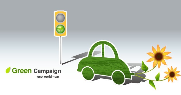 Green ECO World Campaign Car Vector Illustration