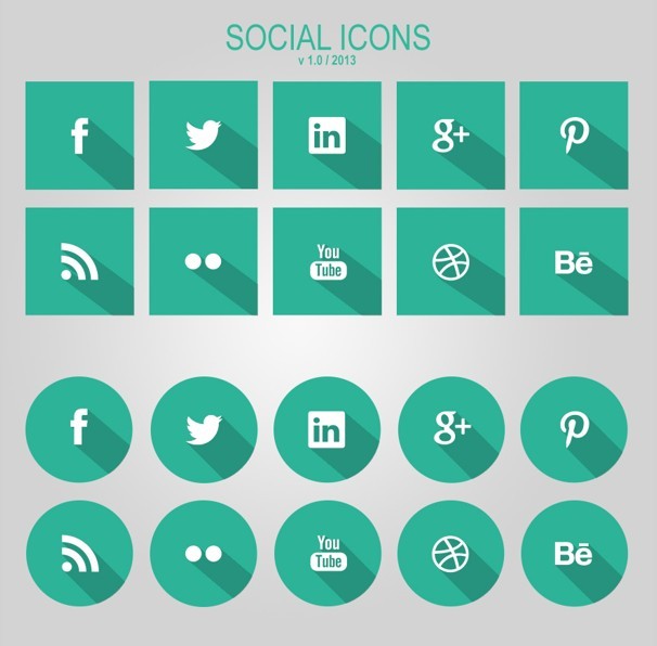 Flat Green Social Icons With Long Shadows