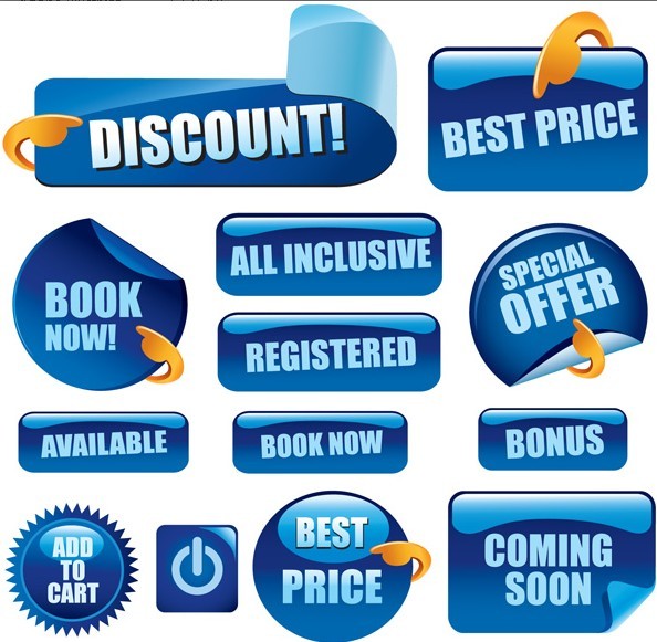 Set Of Vector Blue Glossy Retail Store Promotion Labels 01