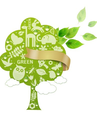 ECO Concept Green Tree with Gold Ribbon Vector