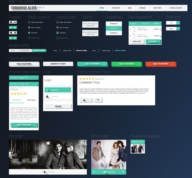 Flat Long Shadow Web UI Kit PSD