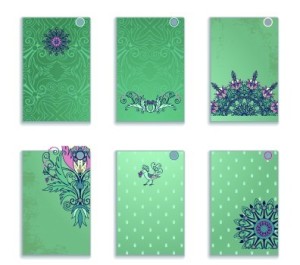 Set Of Green Card Templates with Classical Pattern Backgrounds 01