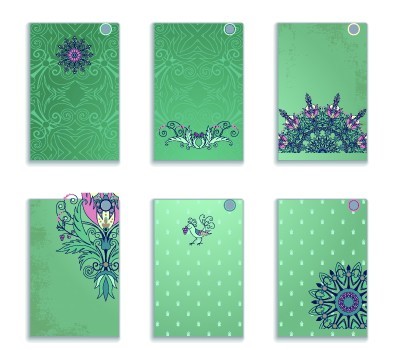 Set Of Green Card Templates with Classical Pattern Backgrounds 01