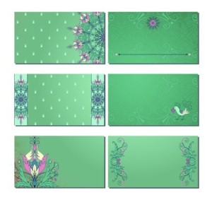 Set Of Green Card Templates with Classical Pattern Backgrounds 02