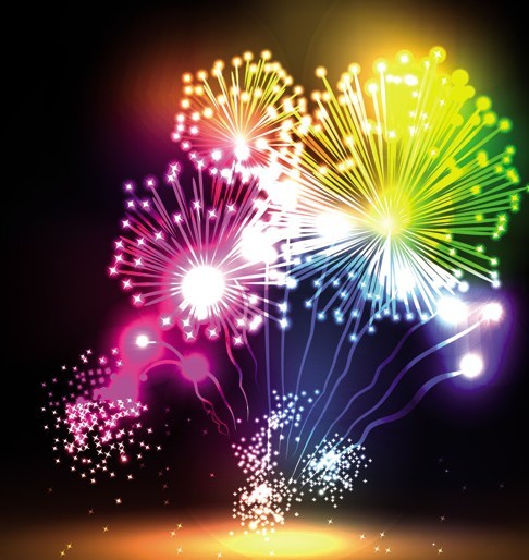 Colorful & Bright Fireworks Background Vector 04