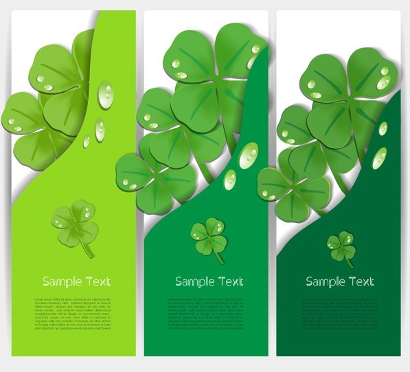Set Of Vector Vertical Green Clover Banners