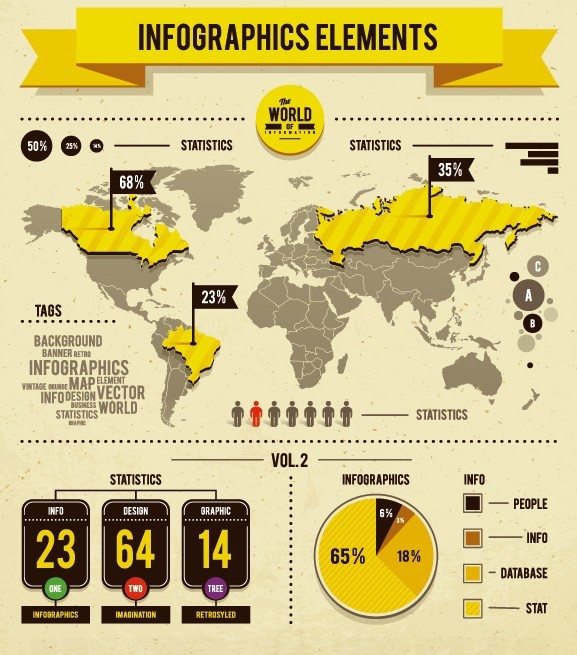 Yellow and Dark Infographic Design Elements Vector