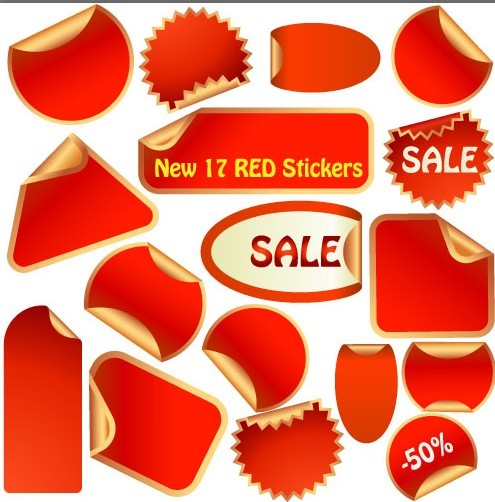 Set Of Vector Red Blank Label Stickers with Gold Borders