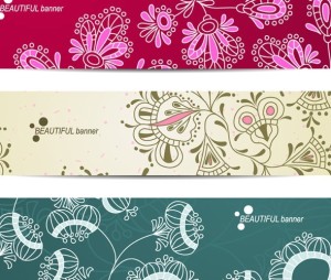 Set Of Beautiful Hand Drawn Flower Banners Vector 01