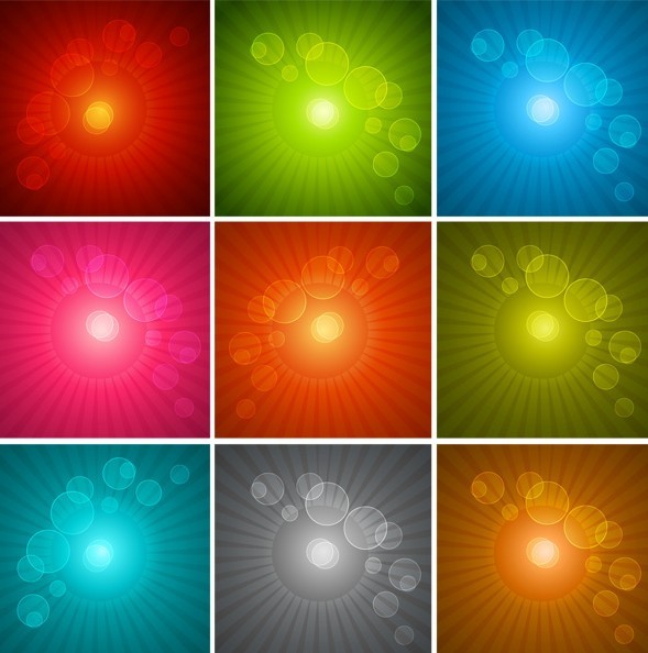 Set Of Glowing Halos and Radial Lights Background Vector