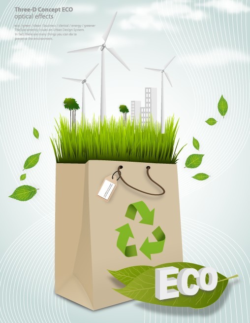 Green ECO Concept Paper Shopping Bag Vector