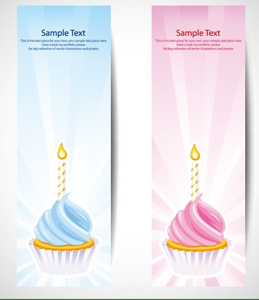 Light Blue and Pink Cupcake Banners Vector
