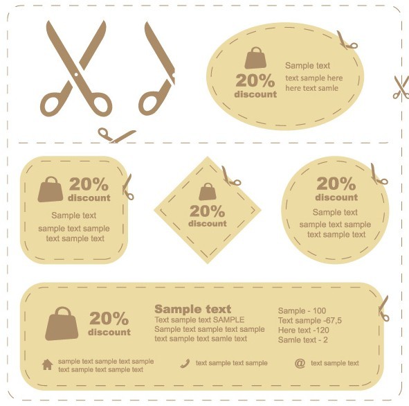 Set Of Brown Paper Discount Labels Vector