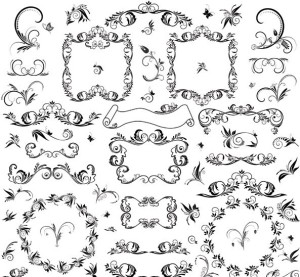 Set Of Retro Black Floral Pattern Ornaments