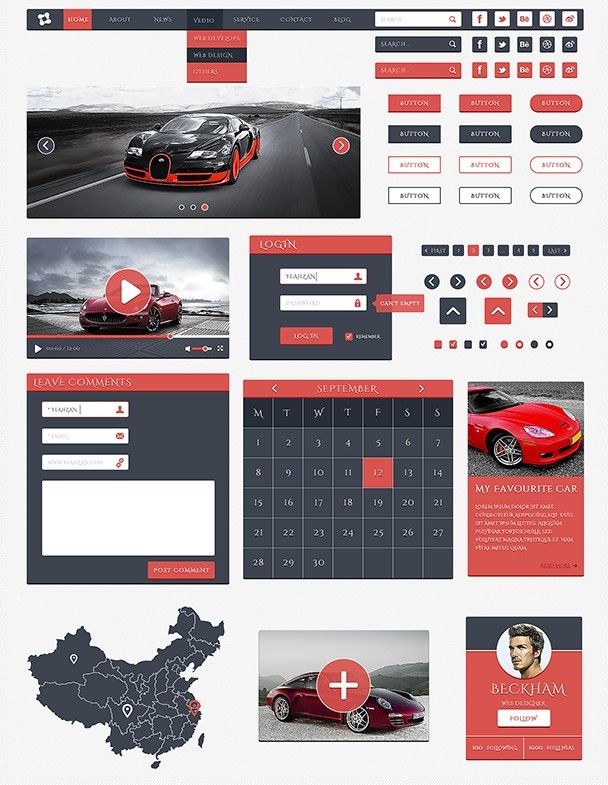 Zan - Red and Dark UI Kit PSD