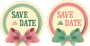 2 Vintage Wedding Save The Date Stickers with Bows Vector