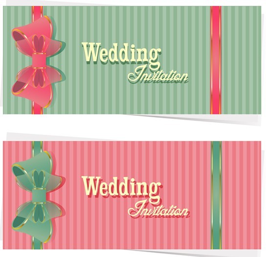 Sweet Wedding Invitation Cards With Ribbon Bows Vector 01