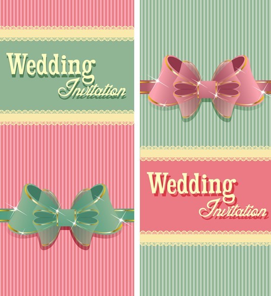 Sweet Wedding Invitation Cards With Ribbon Bows Vector 02