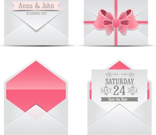 Sweet Wedding Invitation Cards With Ribbon Bows Vector 04