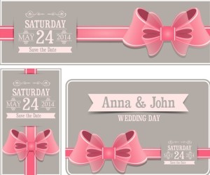 Sweet Wedding Invitation Cards With Ribbon Bows Vector 05