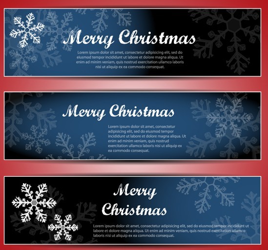 Set Of Vector Merry Christmas Banners with Snowflakes Backgrounds