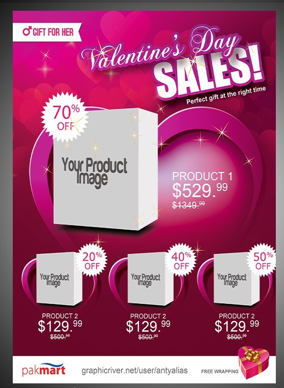 Gift For Her Valentine's Day Sale Flyer PSD Template