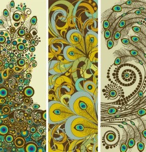 Set Of Vector Peacock Feather Flower Banners