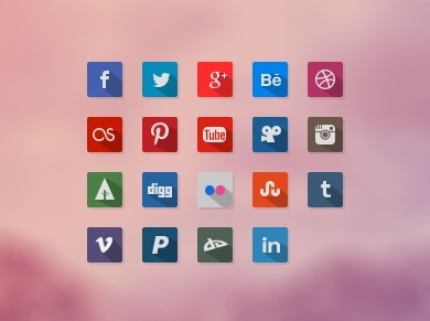 Simple Flat Long Shadow Social Icon Set PSD