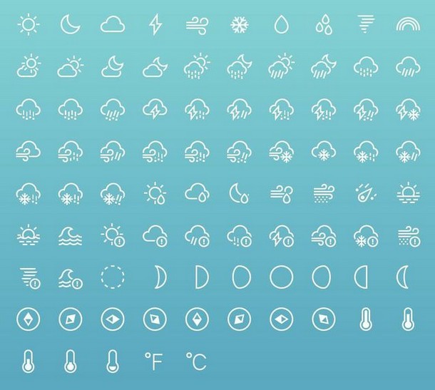 85+ Weather Line Icons PSD