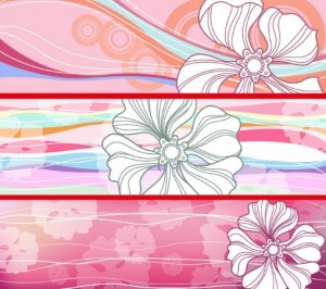 Set Of Vector Line Art Flower Banners