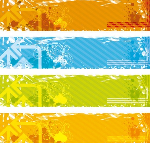 Set of Colored Grunge Floral Banners Vector 01