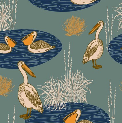 Vintage Pelicans In Water Background Vector