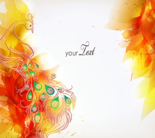 Watercolor Phoenix and Flower Background Vector
